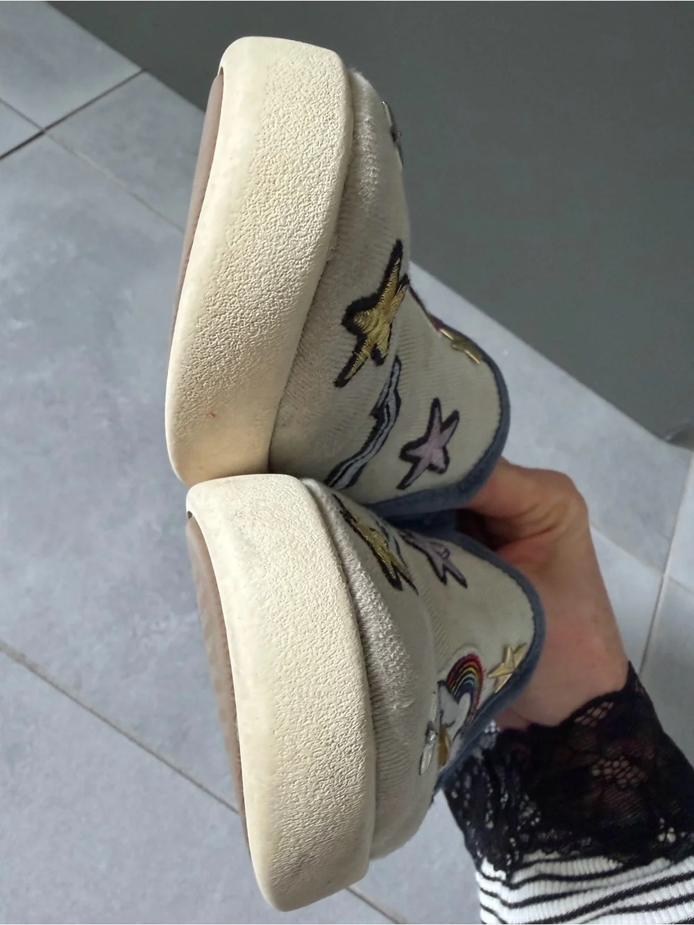 UGG Kids Patch It Slip-On Sneakers Bleach Denim Navy Sherling Colorful Patches 1